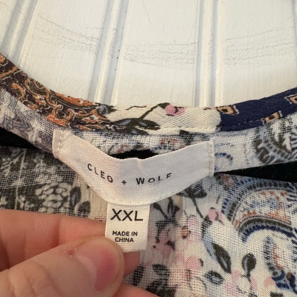 Cleo + Wolf Patchwork Boho Peasant Blouse Tassel … - image 6